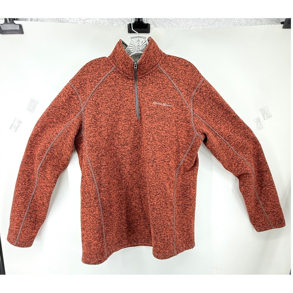 Eddie Bauer Mens Large Rust Orange Marled Quarter Zip Fleece Pullover Sweater